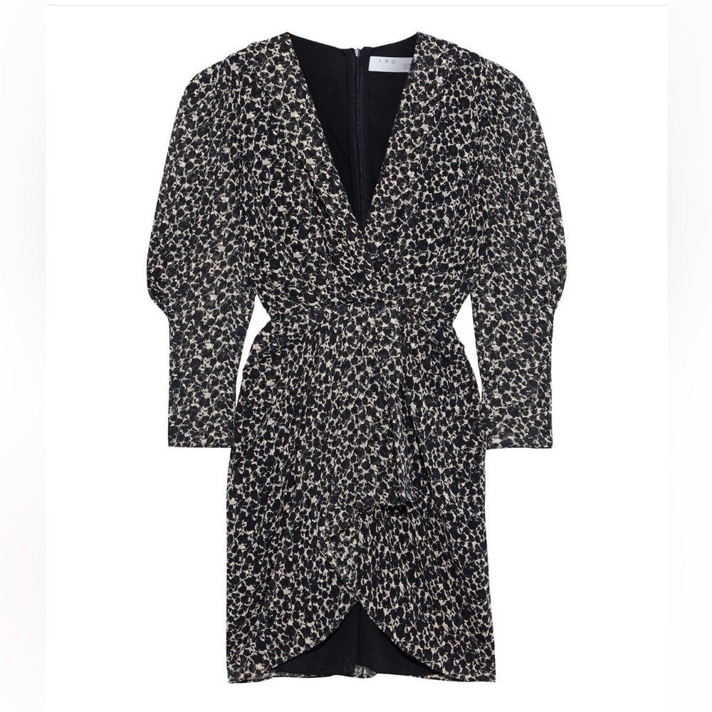 NWT IRO Victoria wrap-effect printed fil coupé silk-blend mini dress